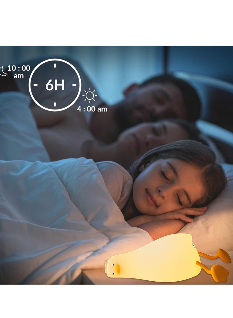 ELTRAZONE Duck Lamp Lying Flat Duck Night Light for Kids – 3-Speed Adjustable Light, Smart Bedside Lamp with Flap Sensor, Silicone Rechargeable Night Warm Light, 30-Minute Timer, Soft and Safe Lighting for Children's Room - Image 1