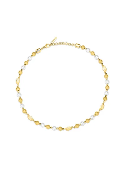 بوليس Expression Necklace  GoldPlated with White and GoldPlated Pearls, P Wing Logo, Bold and Luxurious Style