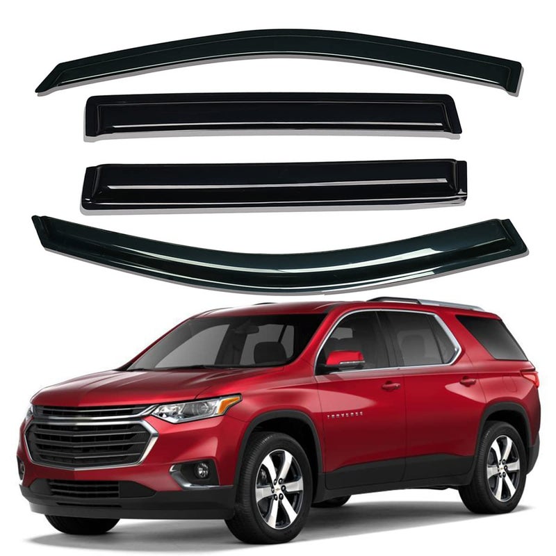 واقي نافذة أوتوماتيكي خارجي لسيارة لايتترونيك شديد التحمل يناسب شيفروليه ترافيرس 2018-2023 حماية من الأشعة فوق البنفسجية درع مطر واقي هواء أصلي بدون حفر تركيب سهل دخاني داكن 4 قطع