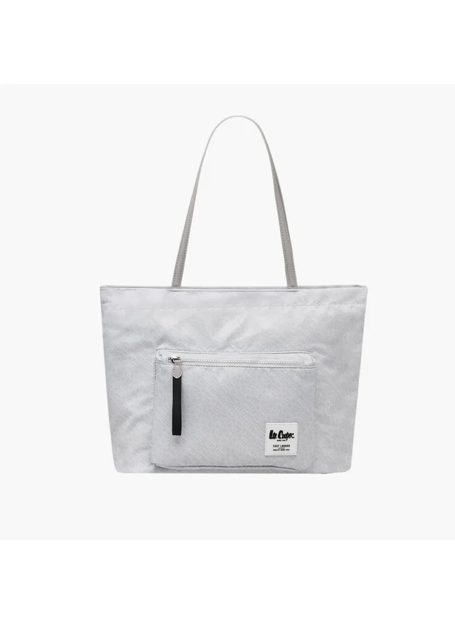 Lee Cooper Women Monogram Print Tote Bag with Double Handle and Zip Closure
