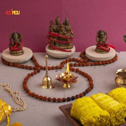 ROLIMOLI Premium Design Brass Puja Thali Set for Festival Ethnic Pooja Thali for Home Temple Office 8 inch thali Set of 8 pcs Brass 1 Pieces Gold - Image 5