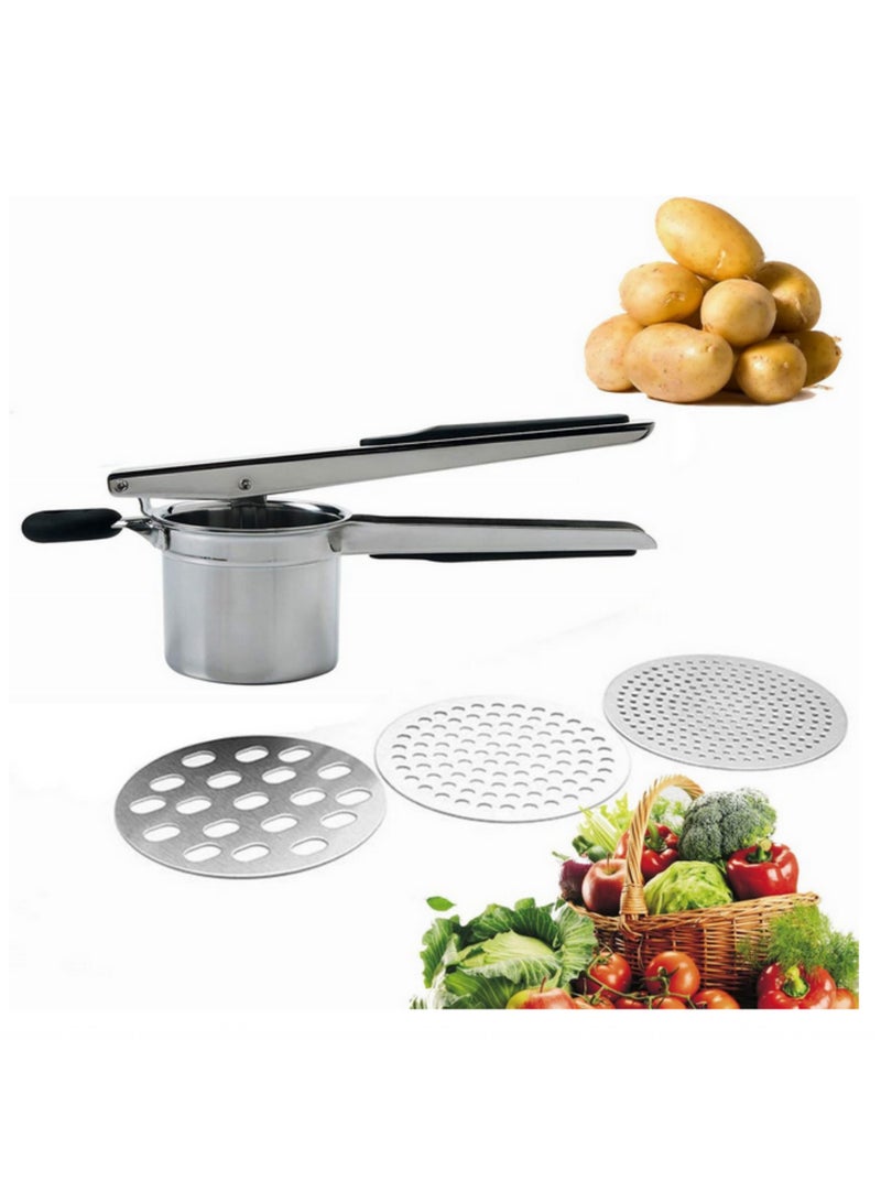 1 قطعة هراسة بطاطس مع 3 أقراص قابلة للتبديل - هراسة فواكه متعددة الوظائف - مستلزمات مطبخ - هراسات طعام من الفولاذ المقاوم للصدأ - Image 1