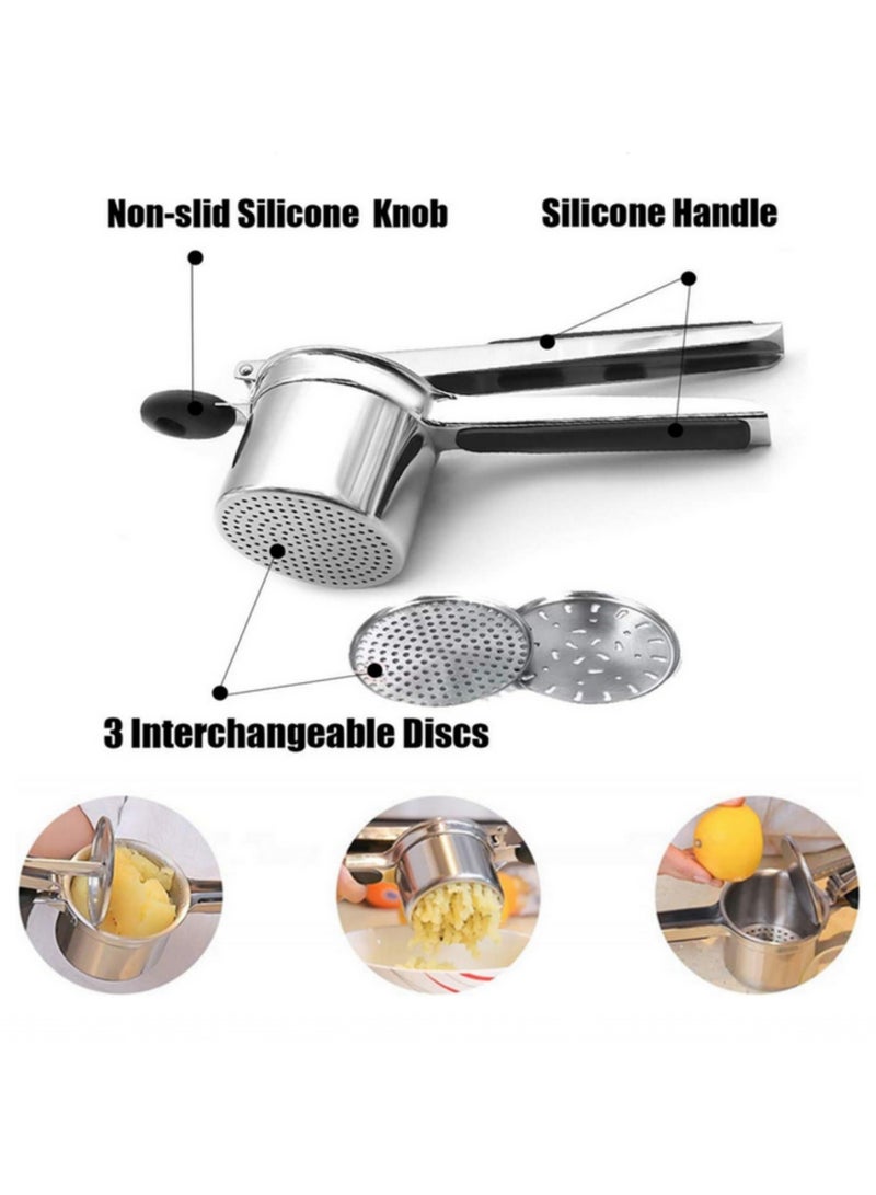 1 قطعة هراسة بطاطس مع 3 أقراص قابلة للتبديل - هراسة فواكه متعددة الوظائف - مستلزمات مطبخ - هراسات طعام من الفولاذ المقاوم للصدأ - Image 2