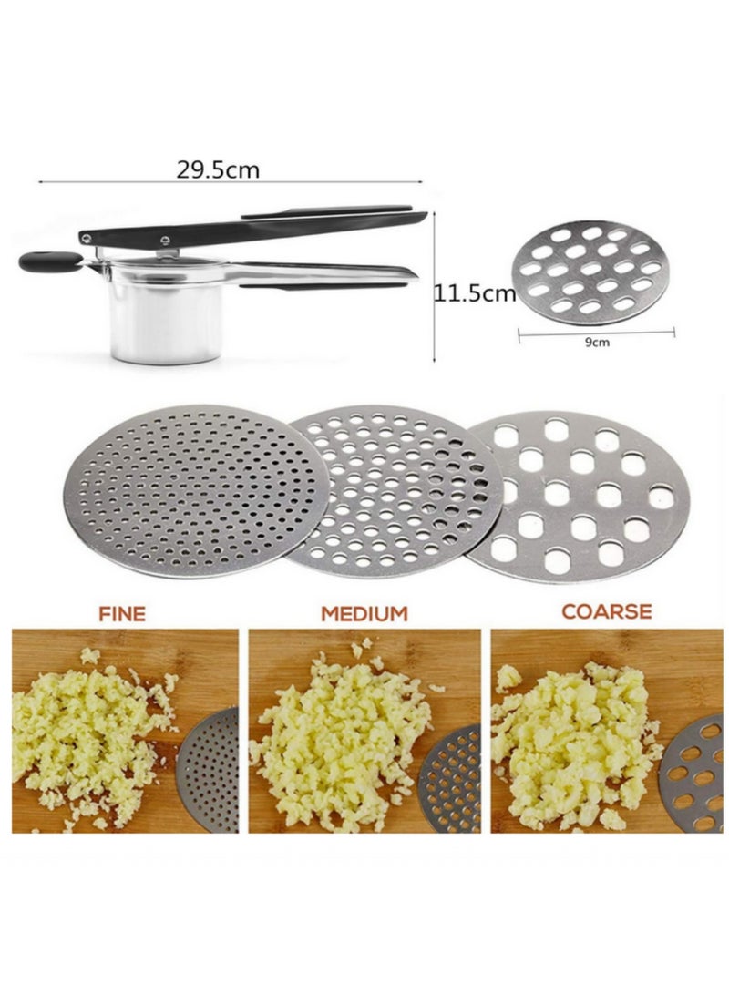 1 قطعة هراسة بطاطس مع 3 أقراص قابلة للتبديل - هراسة فواكه متعددة الوظائف - مستلزمات مطبخ - هراسات طعام من الفولاذ المقاوم للصدأ - Image 3