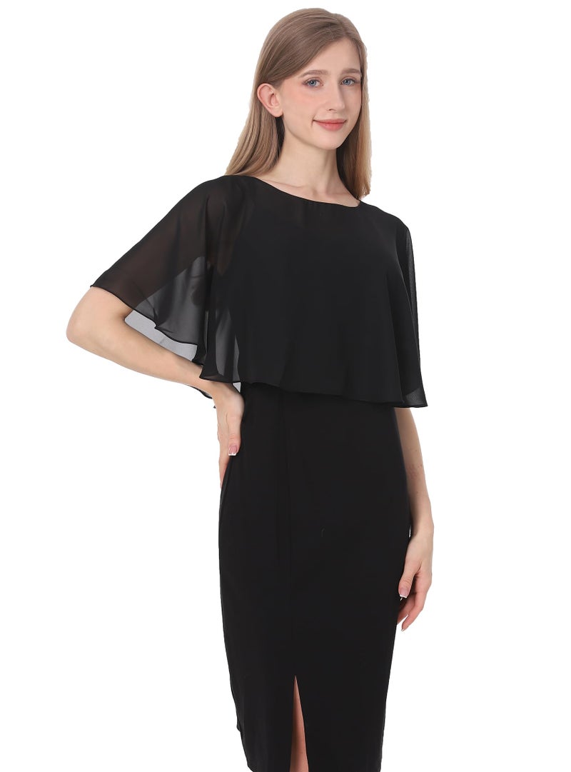 Baoqiya Soft Chiffon Capes Shawls Wraps Shrugs for Dresses Women Capelets Accessories (Black) - Image 4