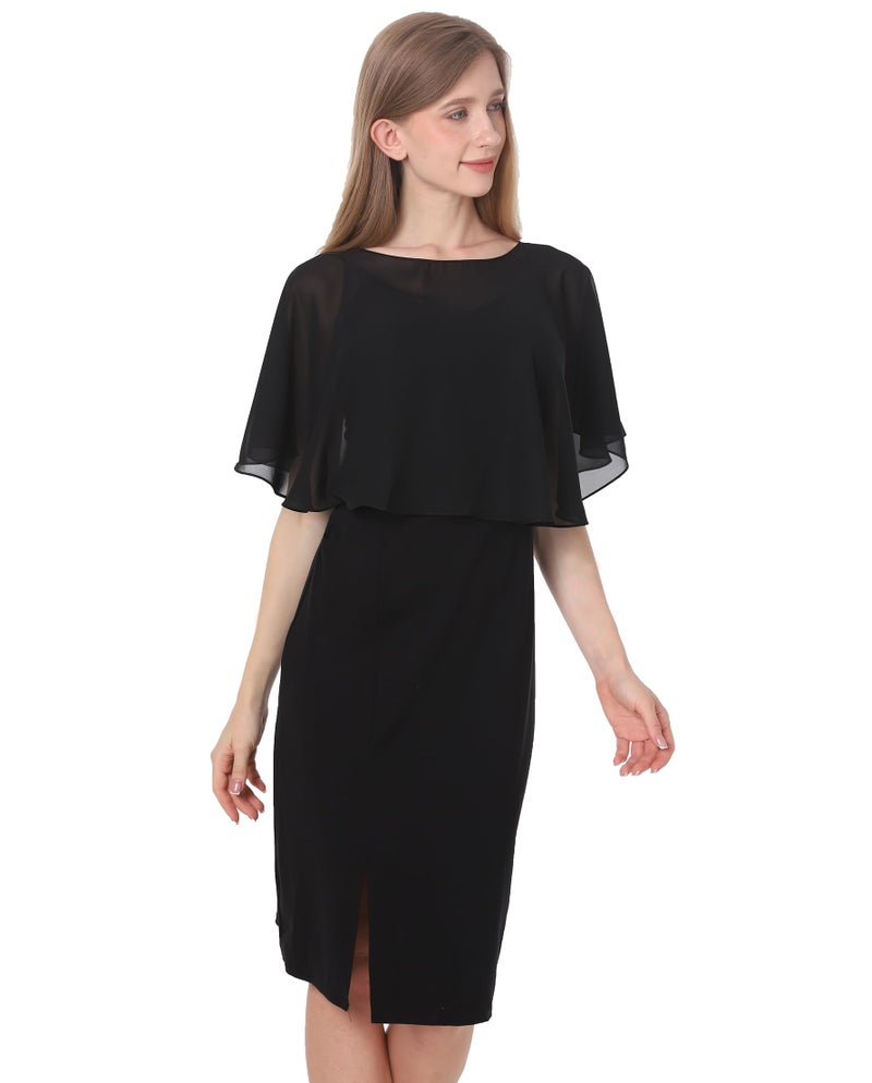 Baoqiya Soft Chiffon Capes Shawls Wraps Shrugs for Dresses Women Capelets Accessories (Black) - Image 5
