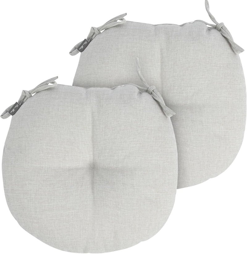 FUNHOME Bistro Chair Cushions 15 inch,Set of 2,Tufted Round Chair Cushions with Ties,15"x15"x4",Water Resistant Round Seat Cushion for Barstool Chairs,Patio Garden Kitchen Outdoor Furniture(Cloud Gray) - Image 2