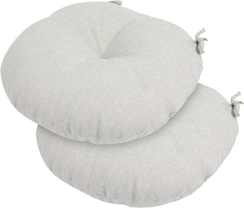 FUNHOME Bistro Chair Cushions 15 inch,Set of 2,Tufted Round Chair Cushions with Ties,15"x15"x4",Water Resistant Round Seat Cushion for Barstool Chairs,Patio Garden Kitchen Outdoor Furniture(Cloud Gray) - Image 1