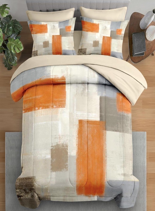 Pamnest Comforter Set Queen Size, Beige Grey Abstract Painting 7 Pcs Bedding for Kids and Adults, Orange Gray Contemporary Bed Sheet Sets with Fitted Sheet 2 Pillowcase & 2 Sham for Bedroom Bed Decor - Image 1