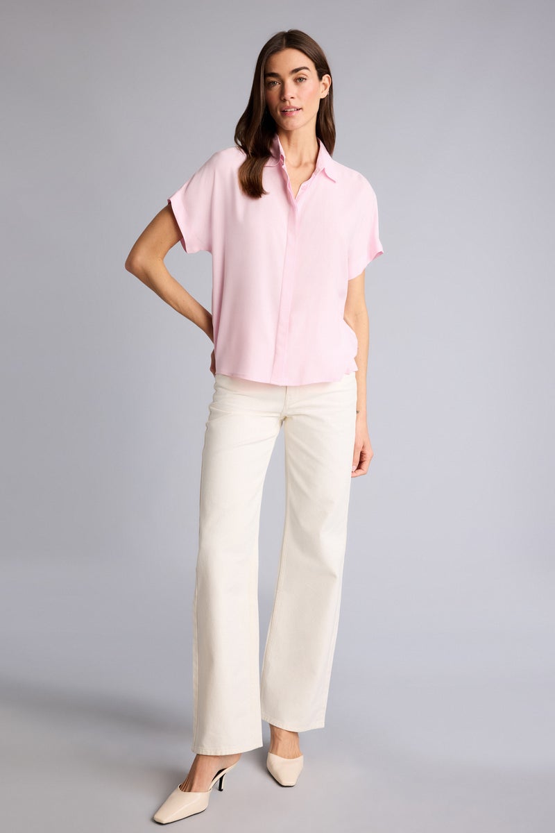 DeFacto Pink Woman Regular Fit Shirt Collar Short Sleeve Shirt Casual - Image 2