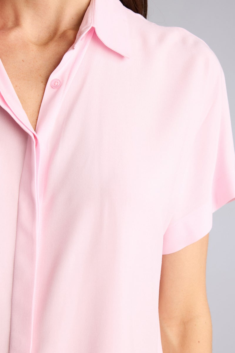 DeFacto Pink Woman Regular Fit Shirt Collar Short Sleeve Shirt Casual - Image 4
