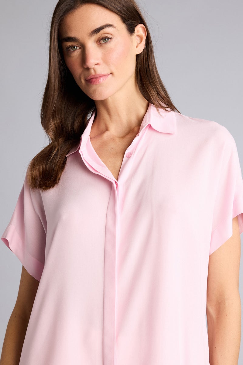DeFacto Pink Woman Regular Fit Shirt Collar Short Sleeve Shirt Casual - Image 3