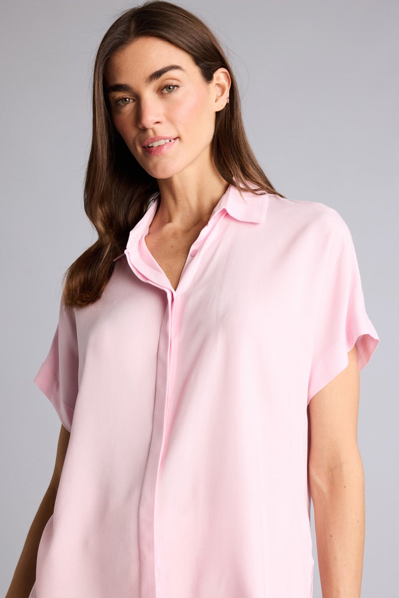 DeFacto Pink Woman Regular Fit Shirt Collar Short Sleeve Shirt Casual - Image 1
