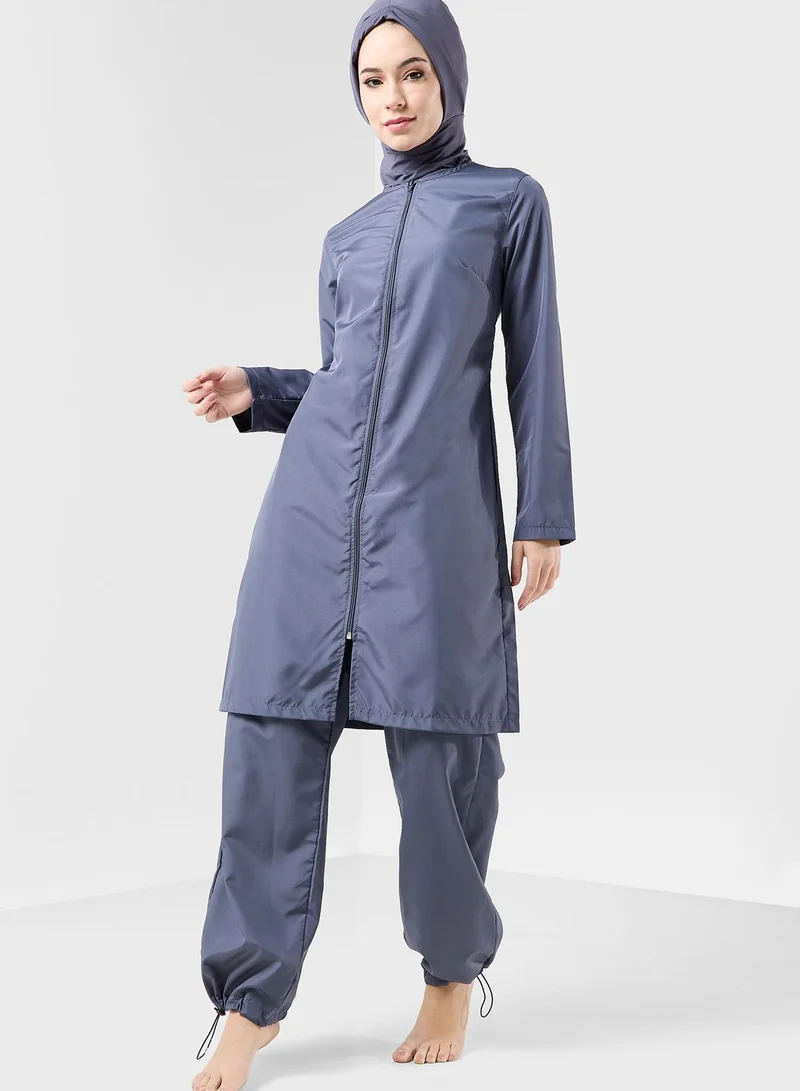 Mayo Bella by Modanisa Zip Through Fully Covered Swimsuit