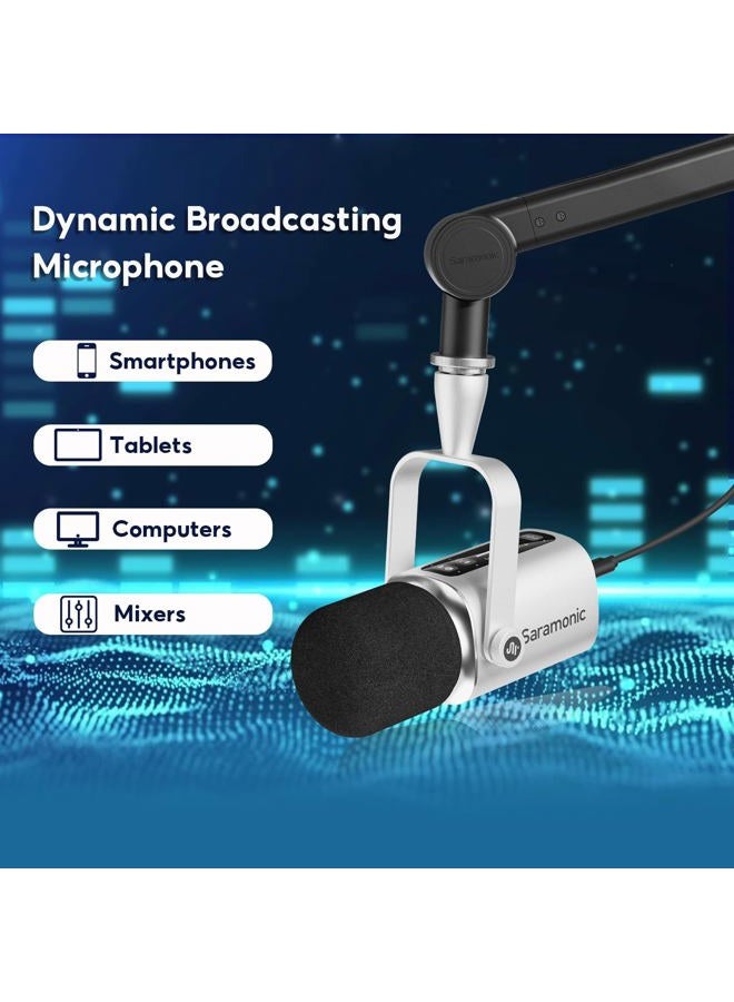 Saramonic ميكروفون ديناميكي كبير SR-BV3 للبث والبودكاست مع مخرج XLR أو USB، تحكم باللمس، مخرج سماعة، قطع منخفض، تعزيز ترددات عالية وغطاء ريح - Image 2