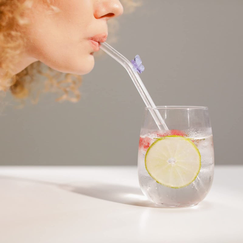 Olpchee 5 Pcs Reusable Straws Clear Glass Straws Colorful Butterfly Design Size 7.8" x 8mm with 1 Cleaning Brush for Smoothies, Milkshakes, Juices, Teas (Colorful Butterfly) - Image 5