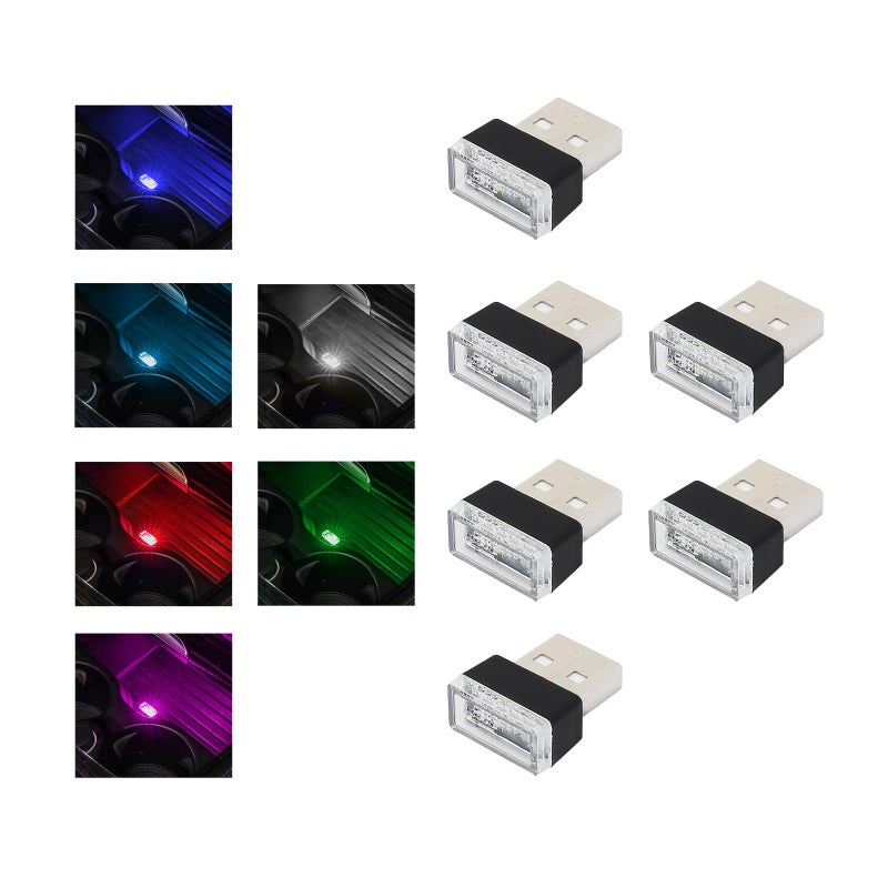 أوجيني 6 قطع مصباح LED داخلي للسيارة بتوصيل USB، ضوء ليلي مزخرف محمول، مجموعة إضاءة محيطية للسيارة، ملحقات داخلية عالمية لمعظم السيارات 6 ألوان