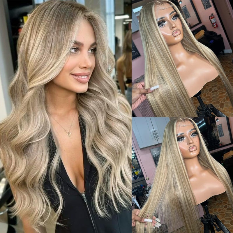 Benafee باروكة شعر بشري بلون أشقر رمادي متدرج مع لاصق أمامي للنساء البيض، 13x4 باروكة أمامية غير مرئية، تم قطفها مسبقًا مع خط شعر طبيعي بكثافة 180%، باروكات شعر بشري حقيقية بدون لاصق مع جذور بنية. - Image 1