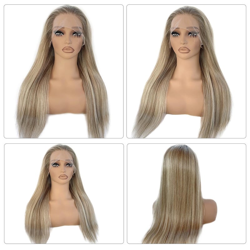 Benafee باروكة شعر بشري بلون أشقر رمادي متدرج مع لاصق أمامي للنساء البيض، 13x4 باروكة أمامية غير مرئية، تم قطفها مسبقًا مع خط شعر طبيعي بكثافة 180%، باروكات شعر بشري حقيقية بدون لاصق مع جذور بنية. - Image 4
