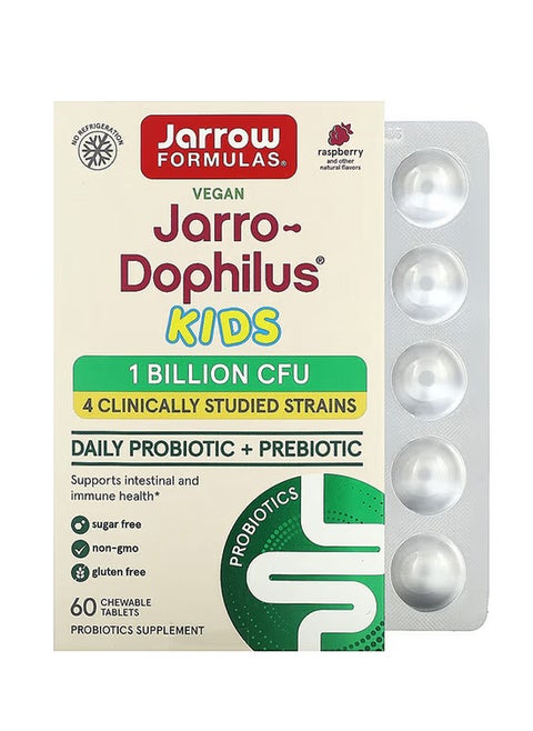 Jarro-Dophilus Kids Daily Probiotic + Prebiotic Raspberry 1 Billion CFU 60 Chewable Tablets