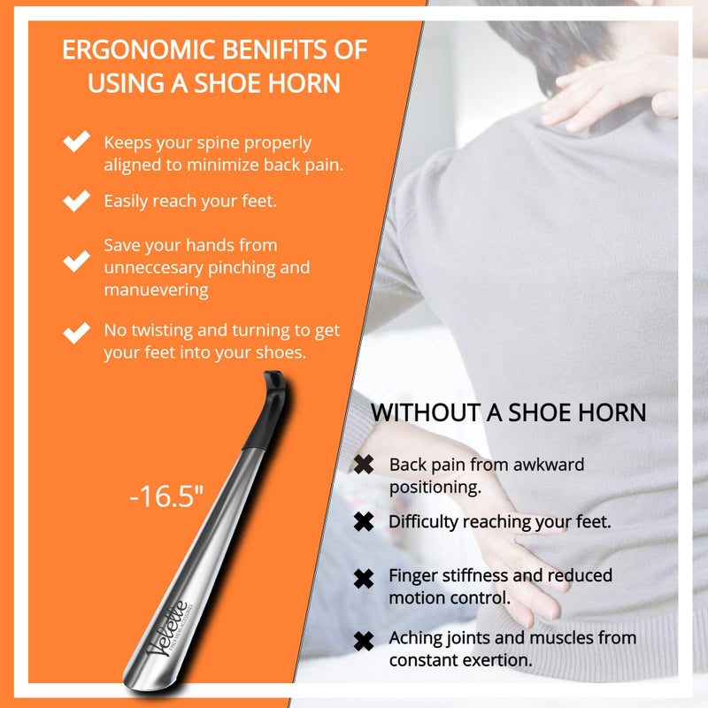 Velette Metal Shoe Horn Long Handle for Seniors, 2 Pack Metal Long Shoe Horn for Boots, 16.5" Extra Long and 7.5" Travel Size Shoe Horn for Men Women and Kids - Image 4