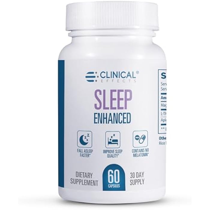 Clinical Effects Sleep Enhanced - Magnesium Supplement - 60 Capsules - Magnesium Glycinate, L-Theanine and Apigenin - for Relaxation and Natural Calm - No Melatonin Sleep Support - USA Made - Image 1