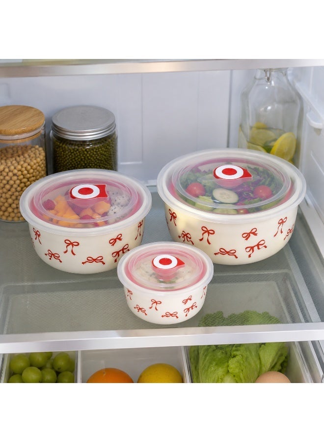 3-piece food storage container set with airtight transparent lids, red bow design serving and storage containers, sizes 300, 500, and 900 ml, suitable for refrigerator, microwave, and dishwasher. - Image 5