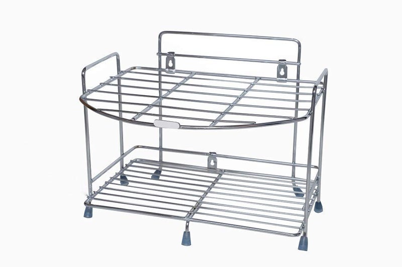 ONTRIP Stainless Steel 2 Layer Wall Mount Filter Stand Multipurpose Rack Kitchen Dish Storage Rack Stand Rack with Glass Rack Holder Utensil Kitchen Rack 1 pcs - Image 2