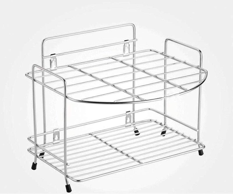 ONTRIP Stainless Steel 2 Layer Wall Mount Filter Stand Multipurpose Rack Kitchen Dish Storage Rack Stand Rack with Glass Rack Holder Utensil Kitchen Rack 1 pcs - Image 1