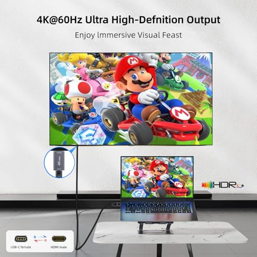 YAODEMA USB C Female to HDMI Male Adapter with 3.3FT USB Video Cable, 4K@60Hz Uni-Directional USB Type C Source to HDMI 2.0 Display Converter Thunderbolt 3/4 to HDMI for i-/Phone 17, MacBok, Galaxy - 1 Pack - Image 4
