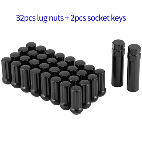 ChnewAuto 9/16-18 Lug Nut Set 32 Black 7 Spline 2 inch Tall 9/16 Lug Nuts Acorn 9/16x18 Lug Nuts Wheel Lug Nuts Closed End Fit for Dodge 1994-2011 Ram 2500 3500 Aftermarket Wheel - Image 2