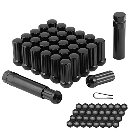 ChnewAuto 9/16-18 Lug Nut Set 32 Black 7 Spline 2 inch Tall 9/16 Lug Nuts Acorn 9/16x18 Lug Nuts Wheel Lug Nuts Closed End Fit for Dodge 1994-2011 Ram 2500 3500 Aftermarket Wheel - Image 1