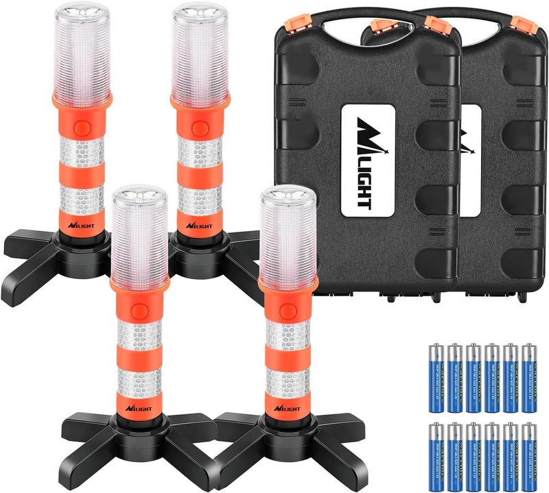 Nilight LED Roadside Emergency Car Kit,Magnetic Base, Detachable Stand, Solid Storage Case, Super bright Safety Strobe Light Road Warning Light-4 pack - Image 1