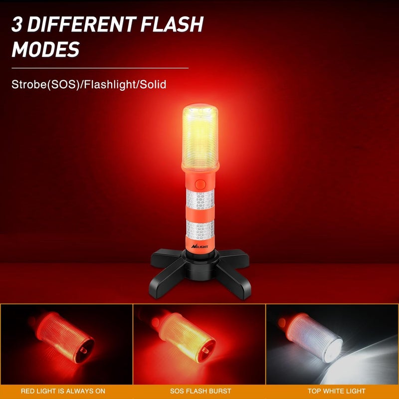 Nilight LED Roadside Emergency Car Kit,Magnetic Base, Detachable Stand, Solid Storage Case, Super bright Safety Strobe Light Road Warning Light-4 pack - Image 3