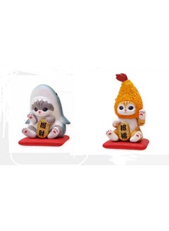 Generic Cute Elephant Slide Cat Box Egg Hamburger Sandwich Cat Fried Shrimp Cat Mini Food Play Ornaments Toy Doll-color:2 Large Lucky Shark Cats 6.5cm  - Image 1