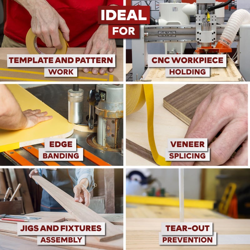 XFasten Double Sided Woodworking Tape 1 Inch x 180 (3-Pack) - Double Face Woodworker Turner's Tape for Wood Template, Edge Banding, Routing, Anchoring, Strong Adhesion but Removable and Residue Free - Image 4