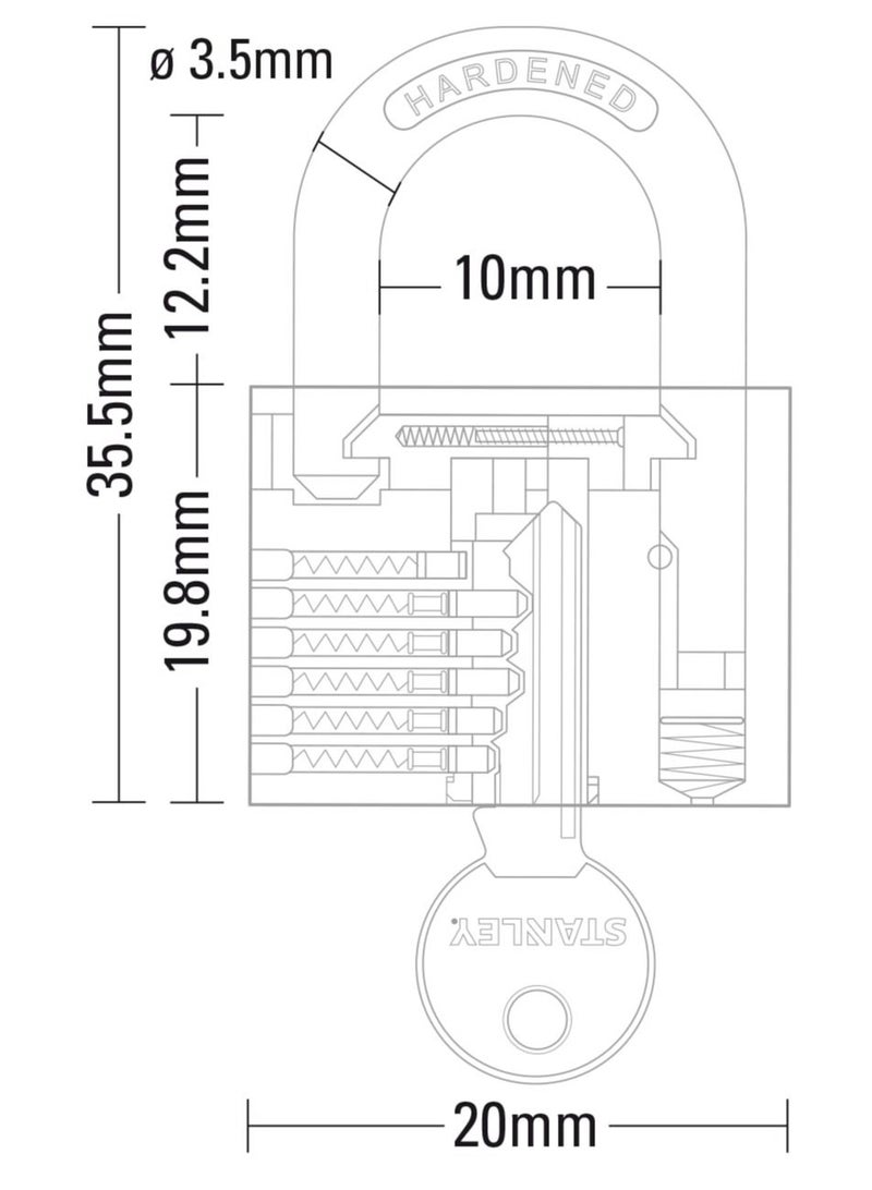 Stanley Stanley Padlock Brass 20mm Standard Shackle with 3 Keys Included - Image 2