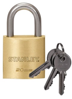 Stanley Stanley Padlock Brass 20mm Standard Shackle with 3 Keys Included  - Image 1