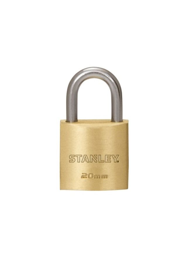 Stanley Stanley Padlock Brass 20mm Standard Shackle with 3 Keys Included - Image 3