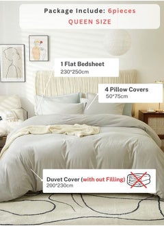 LUNA Home Queen Size 6 Pieces Bedding Set, Washable Cotton Light Gray Color  - Image 2