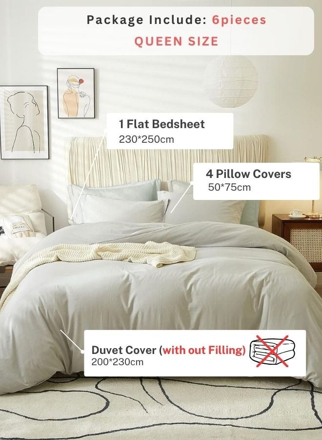 لونا هوم طقم سرير مقاس كوين 6 قطع قطن قابل للغسيل لون رمادي فاتح - Image 2
