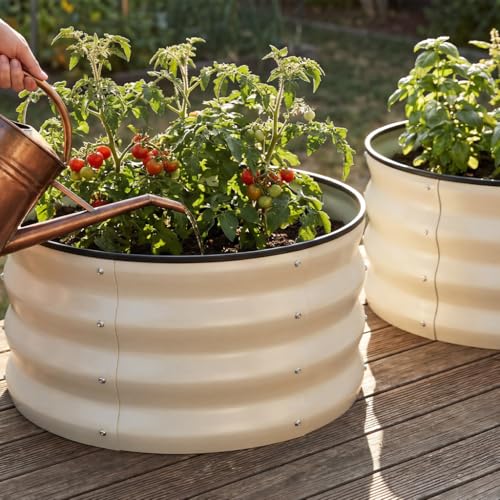 COMHOMA 3 Pack Round Raised Garden Bed 2x2x1ft,Galvanized Metal Planter Box Kit for Outdoor Gardening,Vegetable Flower Herb Growing Beds with Gloves Tools,White - Image 4