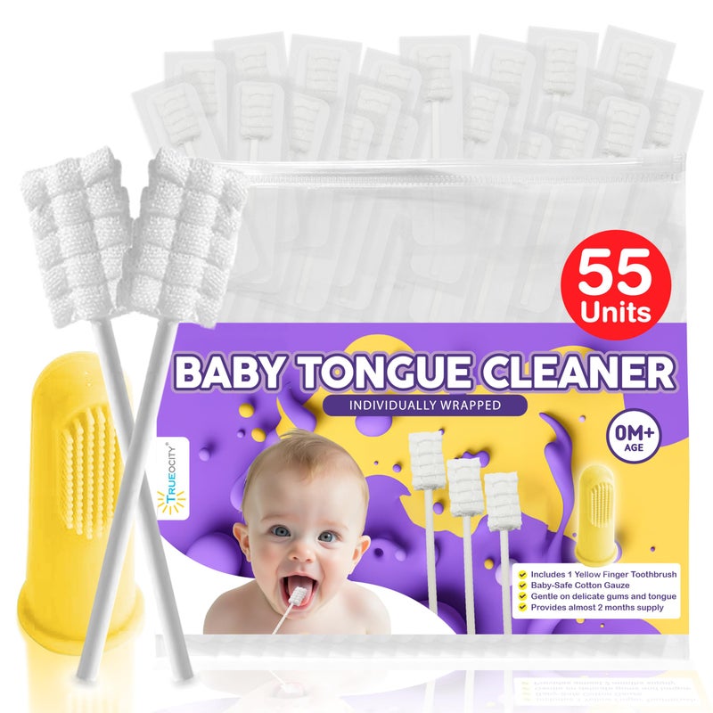 Trueocity Baby Tongue Cleaner Newborn â€“ Soft Oral Cleaner for Infants, Gum & Mouth Cleaning for 0-3 Month Babies, Easy to Use and Safe for Daily Hygiene â€“ Best Value Pack of 55 Units - Image 1