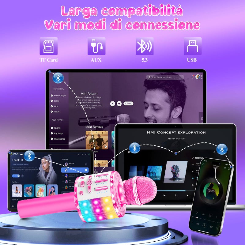 MicQutr Karaoke Microphone Toys for Kids, Wireless Bluetooth Mic with Lights & Speaker, Portable Home KTV Player System, Perfect Birthday Party for 3-12 Year Old Boys & Girls - Image 3