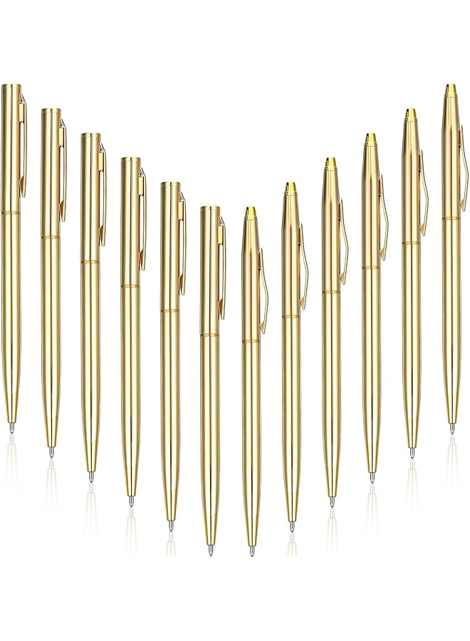 إيروريكس أقلام ذهبية أقلام ذهبية معدنية بكميات كبيرة أقلام حبر جاف رفيعة قلم حبر جاف قابل للسحب لعيد الميلاد مع حبر أسود أقلام معدنية أقلام مخروطية صغيرة لعيد الميلاد وحفلات الزفاف والعمل والمكتب المنزلي 1.0 مم عبوة من 12 قطعة - Image 1