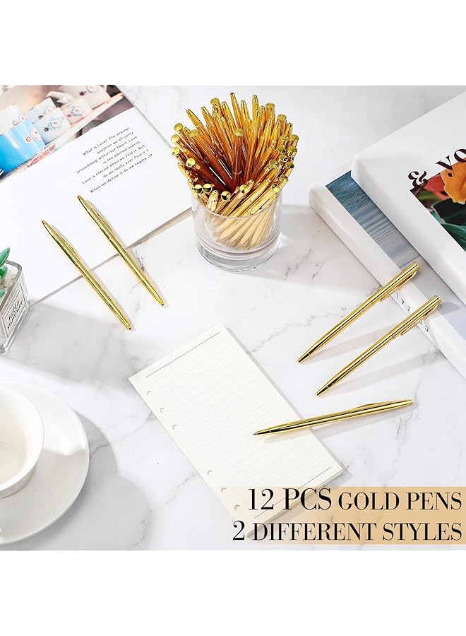 إيروريكس أقلام ذهبية أقلام ذهبية معدنية بكميات كبيرة أقلام حبر جاف رفيعة قلم حبر جاف قابل للسحب لعيد الميلاد مع حبر أسود أقلام معدنية أقلام مخروطية صغيرة لعيد الميلاد وحفلات الزفاف والعمل والمكتب المنزلي 1.0 مم عبوة من 12 قطعة - Image 4