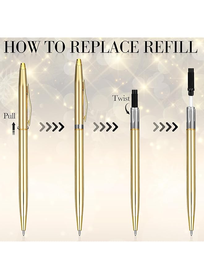 إيروريكس أقلام ذهبية أقلام ذهبية معدنية بكميات كبيرة أقلام حبر جاف رفيعة قلم حبر جاف قابل للسحب لعيد الميلاد مع حبر أسود أقلام معدنية أقلام مخروطية صغيرة لعيد الميلاد وحفلات الزفاف والعمل والمكتب المنزلي 1.0 مم عبوة من 12 قطعة - Image 3