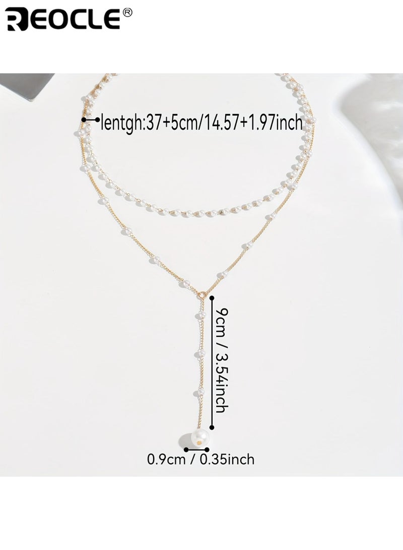 ريوكل أنيقة طبقة مزدوجة فو لؤلؤ شرابة قلادة نمط عتيق سبائك الزنك مادة قابل للتعديل عدد حبة مناسبة لارتداء الحفلات اليومية ملحق جميع الموسم للنساء السيدات والبالغين - Image 5