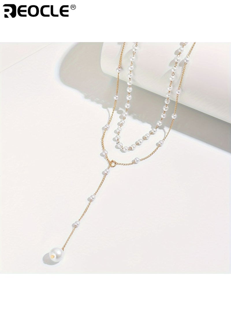 ريوكل أنيقة طبقة مزدوجة فو لؤلؤ شرابة قلادة نمط عتيق سبائك الزنك مادة قابل للتعديل عدد حبة مناسبة لارتداء الحفلات اليومية ملحق جميع الموسم للنساء السيدات والبالغين - Image 2