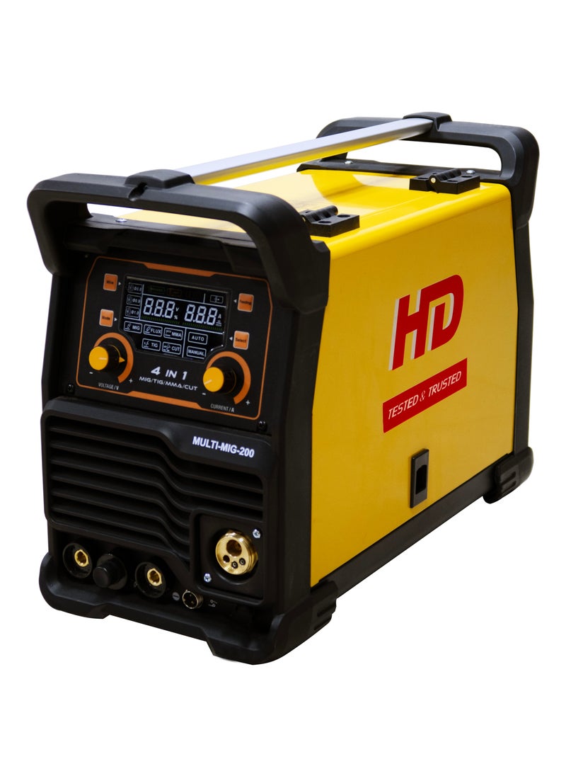 أتش دي MIG/TIG/MMA/CUT MULTI ماكينة لحام 10-200A AC | تعمل على الحديد والفولاذ المقاوم للصدأ وجميع المعادن باستثناء الألمنيوم وقطع الصلب عالية الجودة | MULTI MIG |  0.6 إلى 1.0 إلكترود | 1.0 إلى 5.0 إلكترود  - Image 2